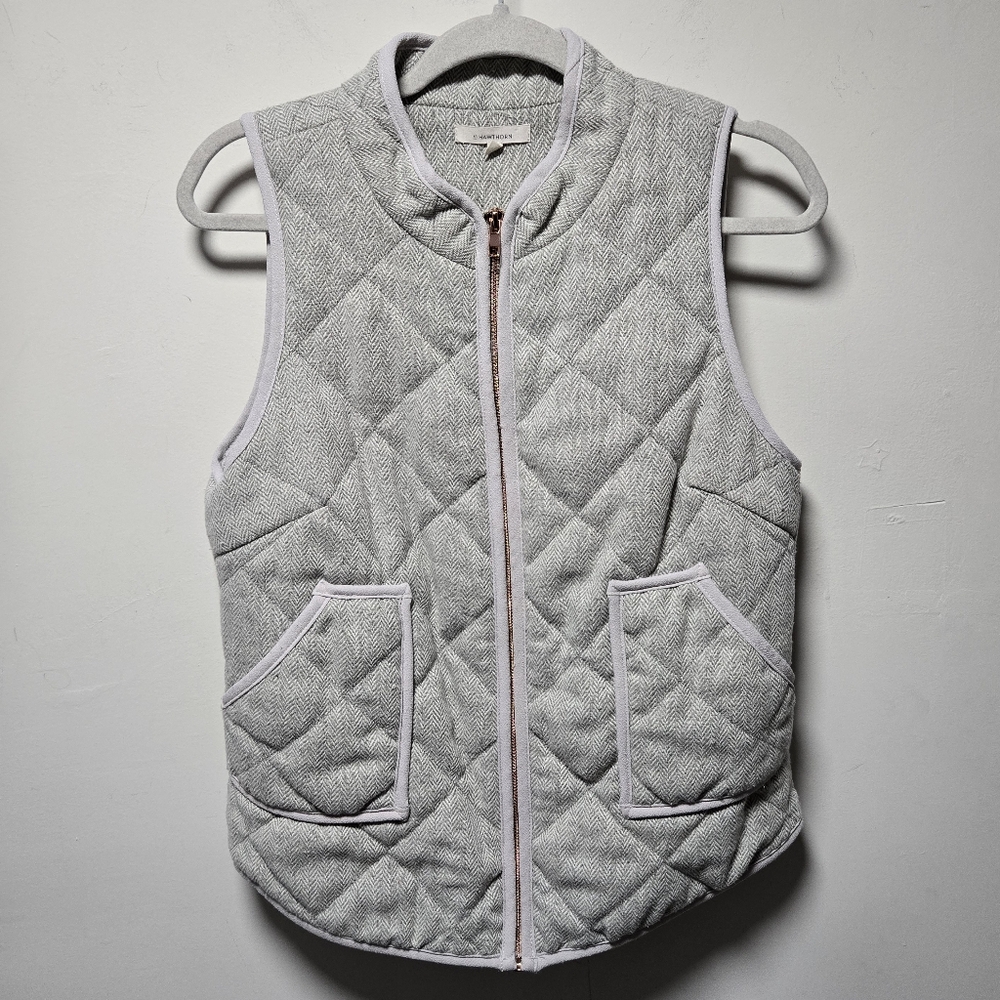 41 Hawthorn Gray Quilted Vest Size Medium Casual Fall Winter Classic Gold Zipper